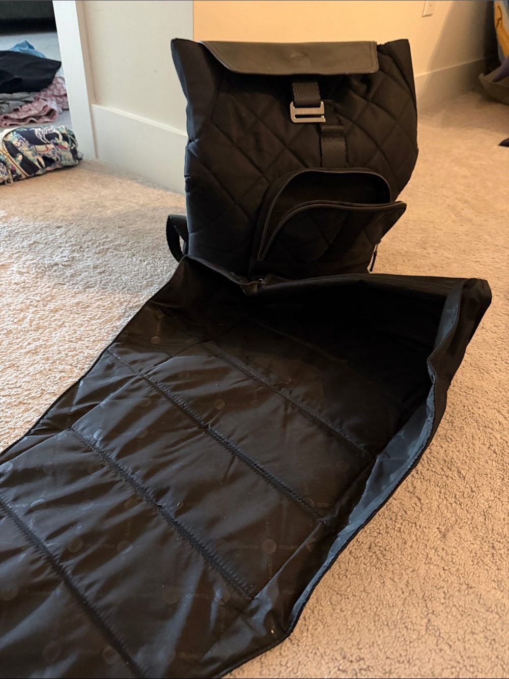 Quilted Black Baby Backpack Diaper Bag with Changing Mat